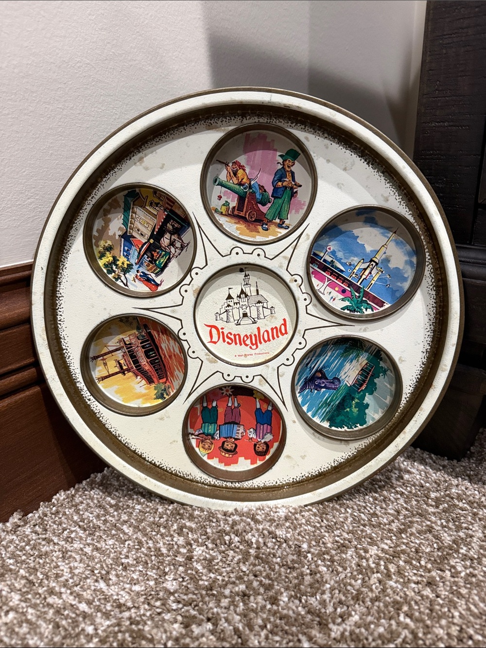 1950’s or 1960Vintage Disneyland Decorative Tray - White with Multi-Color Panels